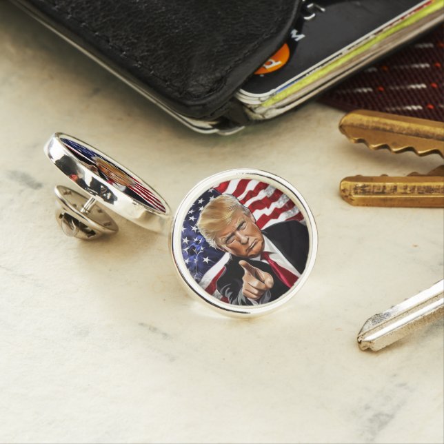 President Donald Trump American Flag Coin Lapel Pin (In Situ)