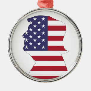 PRESIDENT DONALD TRUMP AMERICAN FLAG METAL ORNAMENT