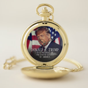 President Donald Trump & American Flag Pocket Watc Watch