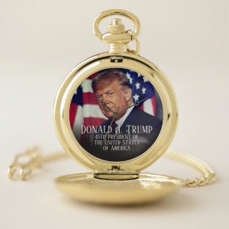 President Donald Trump & American Flag Pocket Watc Watch