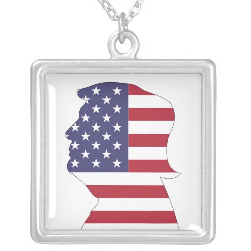 PRESIDENT DONALD TRUMP AMERICAN FLAG SILVER PLATED NECKLACE
