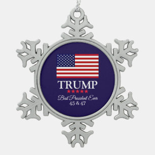 PRESIDENT DONALD TRUMP BEST PRESIDENT EVER  SNOWFLAKE PEWTER CHRISTMAS ORNAMENT