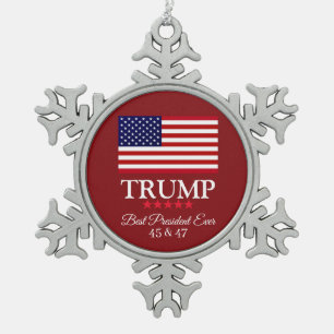 PRESIDENT DONALD TRUMP BEST PRESIDENT EVER SNOWFLAKE PEWTER CHRISTMAS ORNAMENT