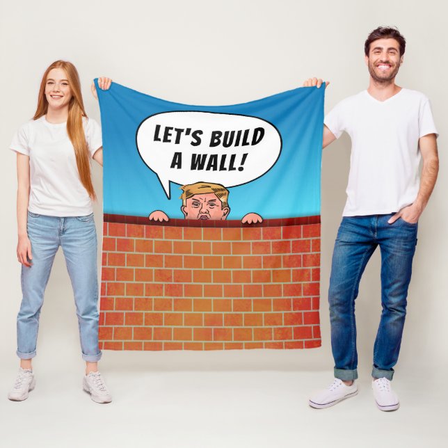 President Donald Trump Build a Wall Funny Cartoon Fleece Blanket (In Situ)
