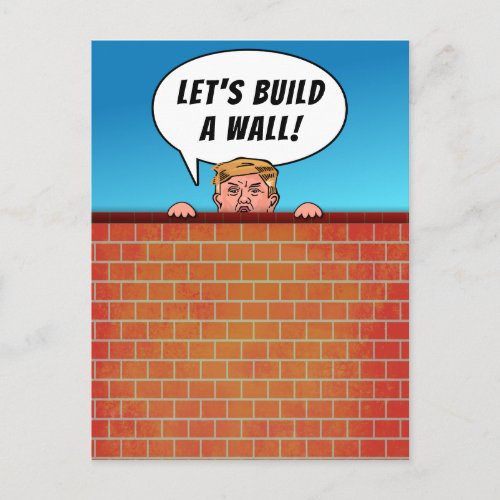 President Donald Trump Build a Wall Funny Cartoon Postcard