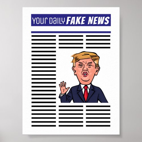 President Donald Trump Fake News Funny Cartoon Poster