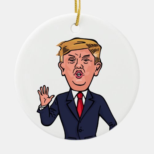 President Donald Trump Funny Speech Cartoon USA Ceramic Ornament