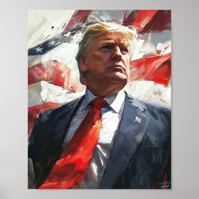 President Donald Trump Gift Portrait Painting AI Poster (Front)