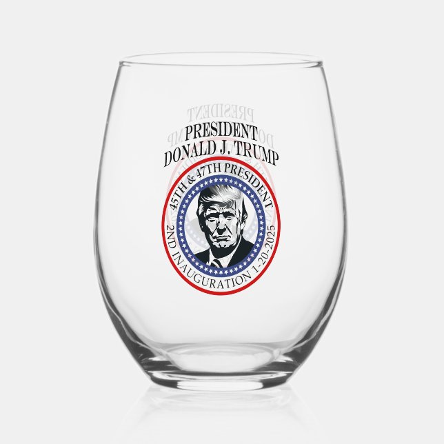 President Donald Trump Gifts Inauguration Keepsake Stemless Wine Glass (Front)