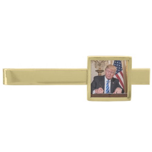 President Donald Trump Gold Finish Tie Clip