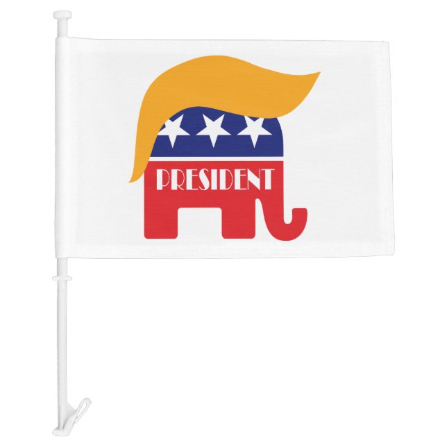 President Donald Trump GOP Elephant Hair Car Flag (Front)
