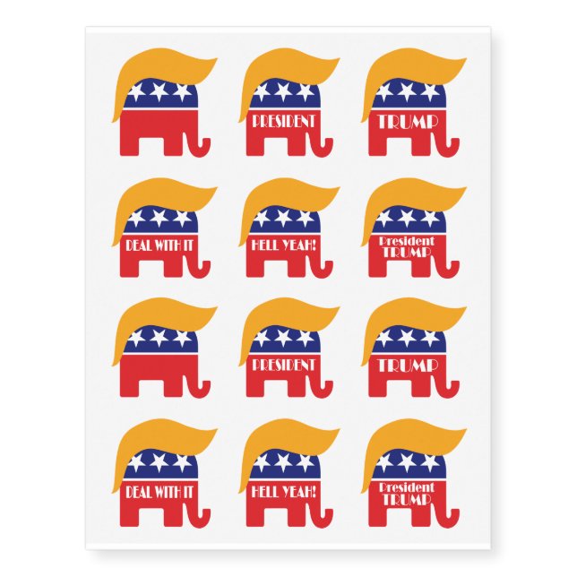 President Donald Trump GOP Elephant Hair Temporary Tattoos (Front)