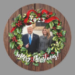 President Donald Trump & Melania 2023 Holly Wreath Classic Round Sticker