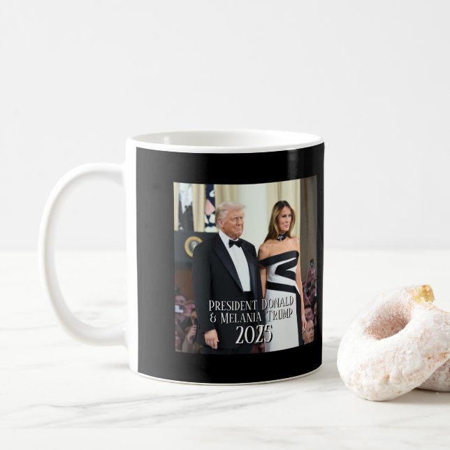 President Donald Trump & Melania Elegant 2025 Coffee Mug (With Donut)