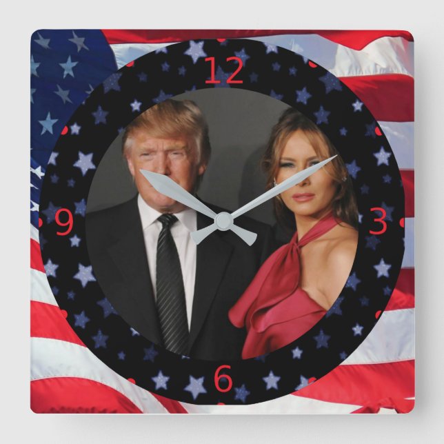 PRESIDENT DONALD TRUMP & MELANIA SQUARE WALL CLOCK (Front)