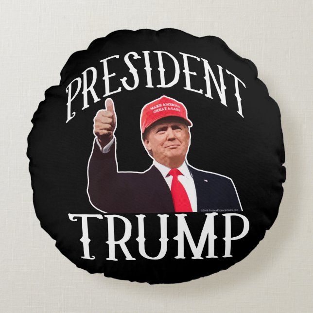 President Donald Trump Red Hat Thumbs Up Round Pillow (Front)