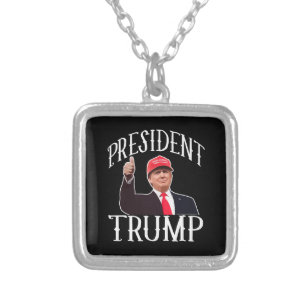 President Donald Trump Red Hat Thumbs Up Silver Plated Necklace