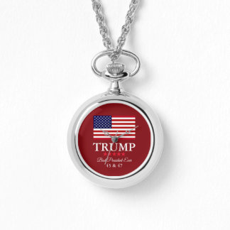 PRESIDENT DONALD TRUMP SILVER NECKLACE WATCH