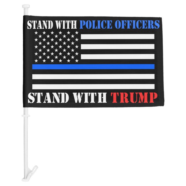 President Donald Trump Stand with Police Officers  Car Flag (Front)