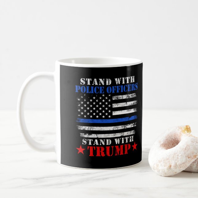 President Donald Trump Stand with Police Officers  Coffee Mug (With Donut)