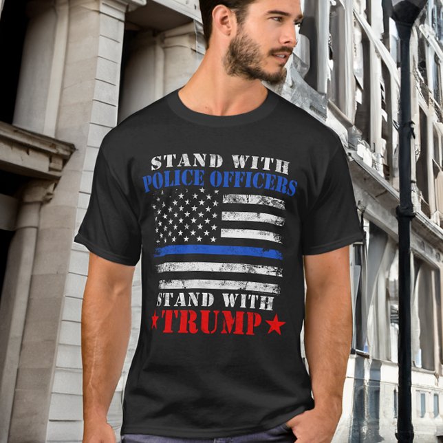 President Donald Trump Stand with Police Officers  T-Shirt (trump 2024 pro police t-shirt)