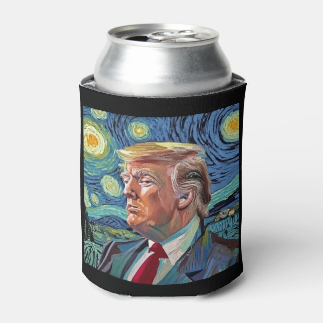 President Donald Trump Starry Night Van Gogh Art Can Cooler (Can Front)