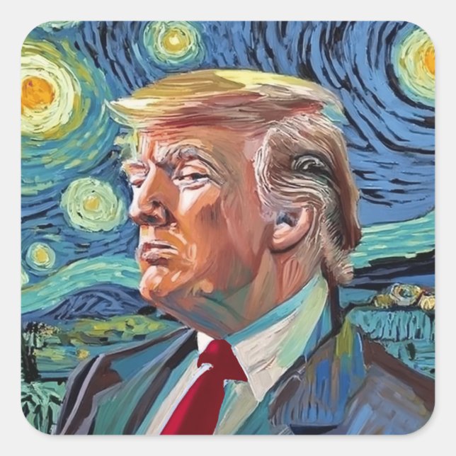 President Donald Trump Starry Night Van Gogh Art Square Sticker (Front)