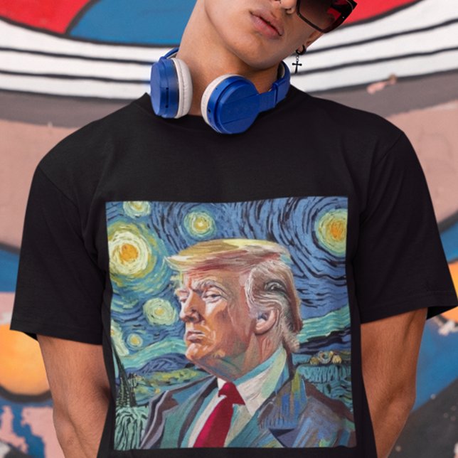 President Donald Trump Starry Night Van Gogh Art T-Shirt (trump 2024 shirt, donald trump in van gogh starry night style t-shirt)