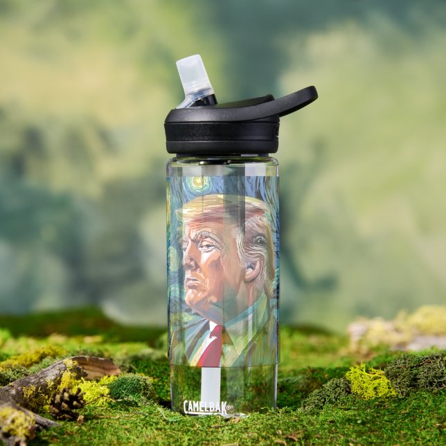 President Donald Trump Starry Night Van Gogh Art Water Bottle (Outdoor)