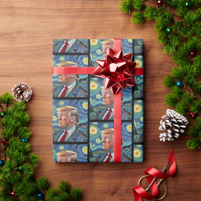 President Donald Trump Starry Night Van Gogh Art Wrapping Paper (Holiday Gift)