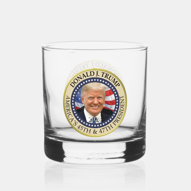 President Donald Trump Supporter Gift 47th Photo Whiskey Glass (Front)