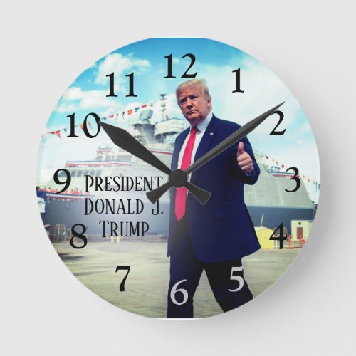 President Donald Trump Thumbs Up Naval Ship Round Clock