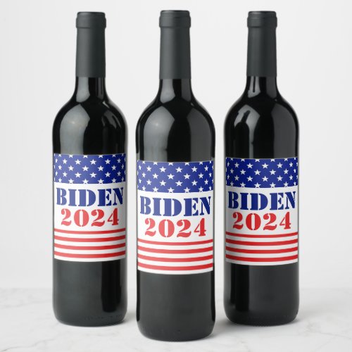 President Election Biden 2024 American Flag Wine Label
