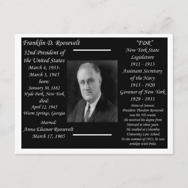 President Franklin D Roosevelt Postcard (Front)