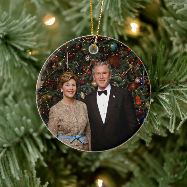 President George Bush, Laura Christmas White House Ceramic Ornament (Tree)