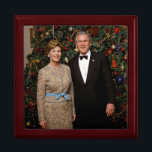 President George Bush, Laura Christmas White House Gift Box<br><div class="desc">George & Laura Bush Christmas White House Portrait of 43rd President George Walker Bush and First Lady. Bush is an American politician and businessman who served as the 43rd president of the United States from 2001 to 2009. He had previously served as the 46th governor of Texas from 1995 to...</div>