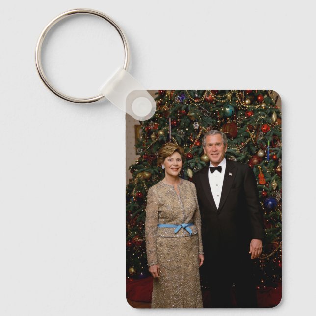 President George Bush, Laura Christmas White House Keychain (Front)