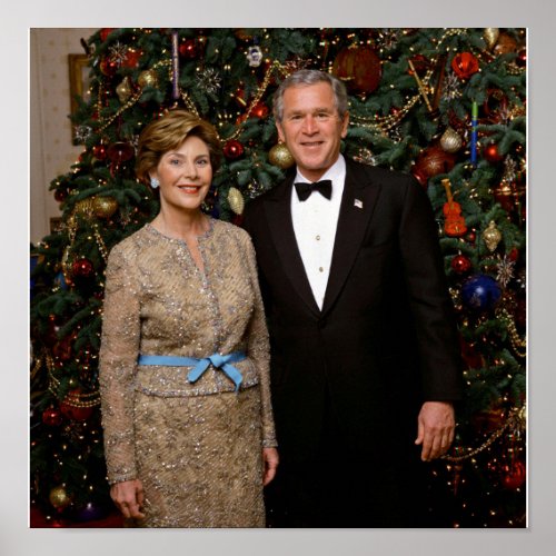 President George Bush Laura Christmas White House Poster