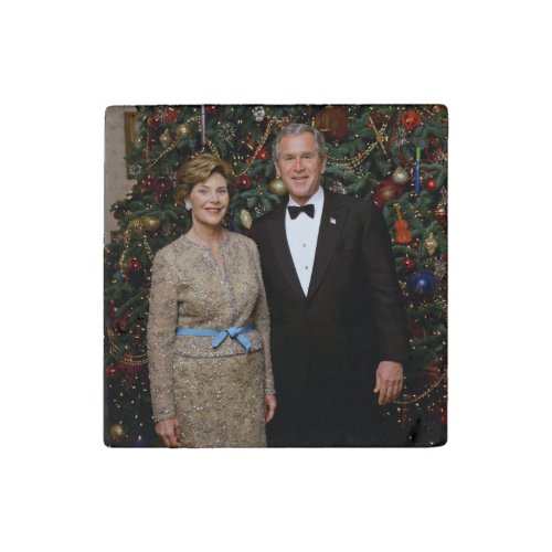 President George Bush Laura Christmas White House Stone Magnet