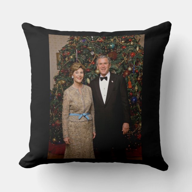 President George Bush, Laura Christmas White House Throw Pillow (Front)