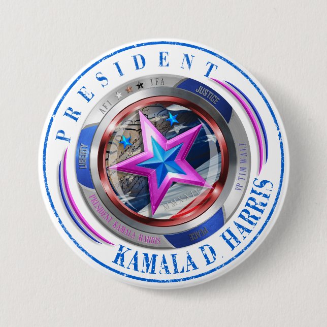 President Harris/Walz Stamp Medallion Button (Front)
