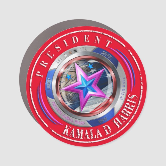 President Harris/Walz Stamp Medallion Car Magnet (Front)