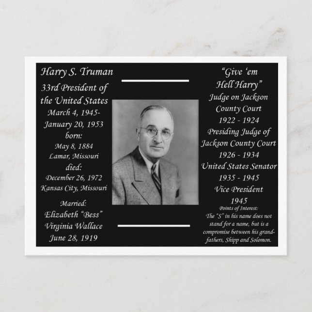 President Harry Truman Postcard (Front)