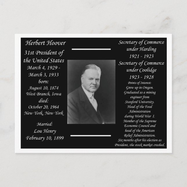 President Herbert Hoover Postcard (Front)