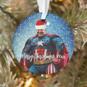 President Joe Biden and Santa Hat   Ornament