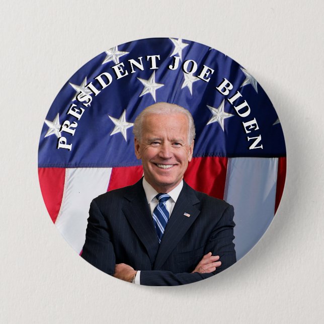 President Joe Biden on Red. White and Blue Magnet Button (Front)