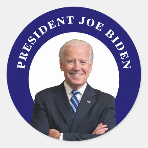 President Joe Biden Portrait on Blue Classic Round Sticker