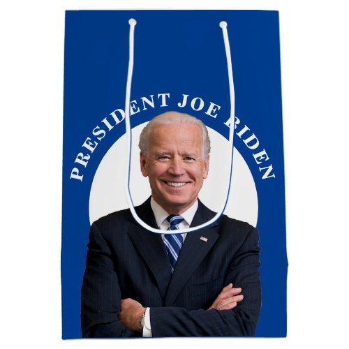 President Joe Biden Portrait on Blue Medium Gift Bag
