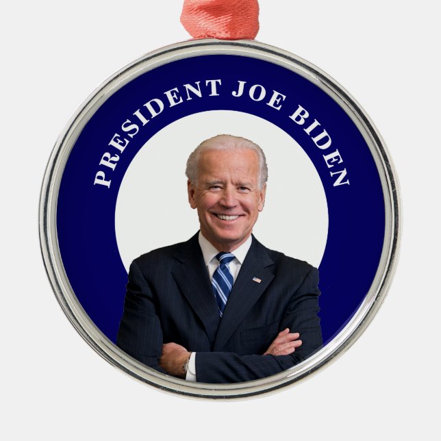 President Joe Biden Portrait on Blue Metal Ornament (Front)