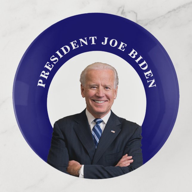 President Joe Biden Portrait on Blue Trinket Tray (Front)